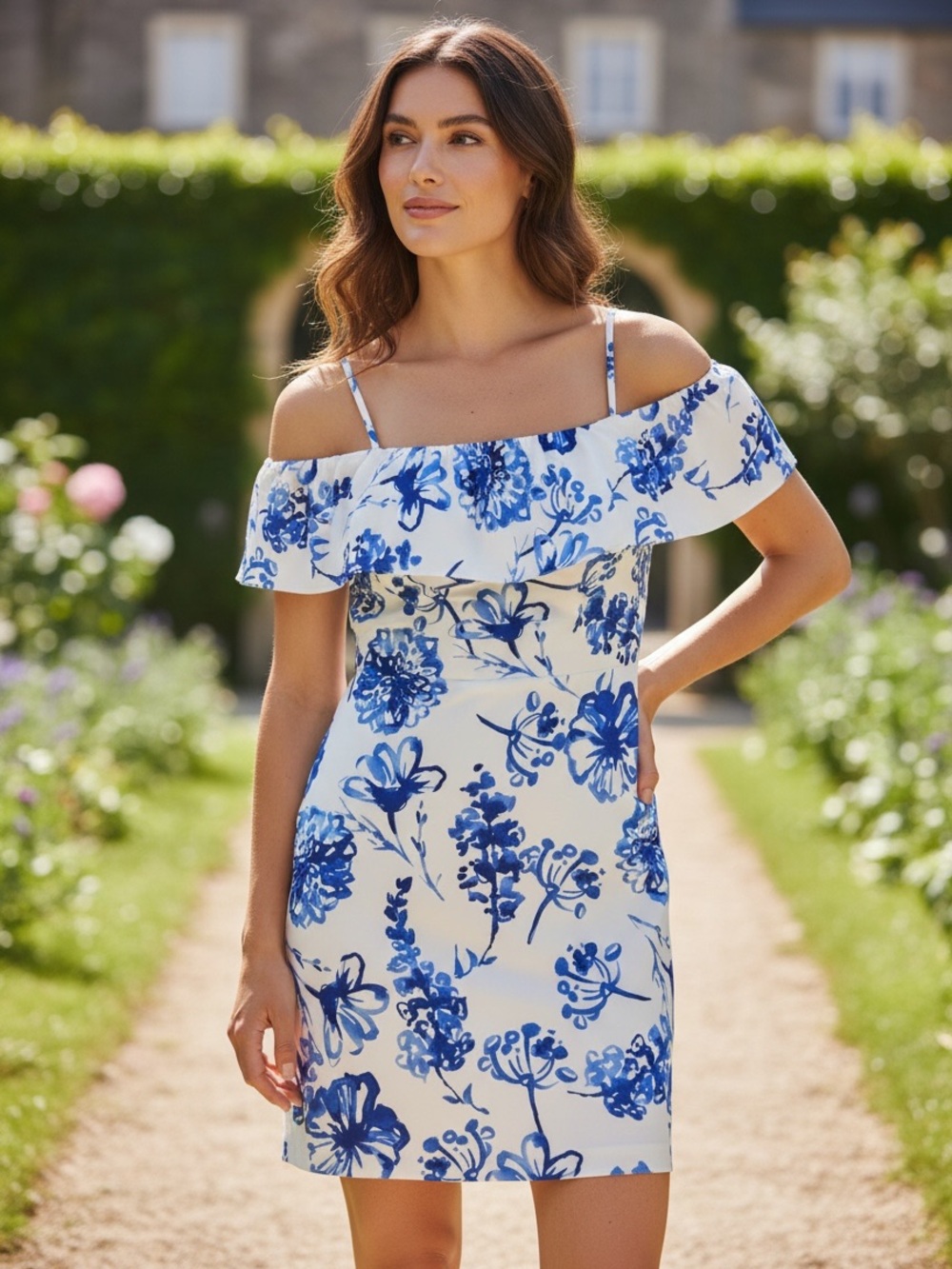 Lauren Ralph Lauren White Mini Dress with Blue Floral Print